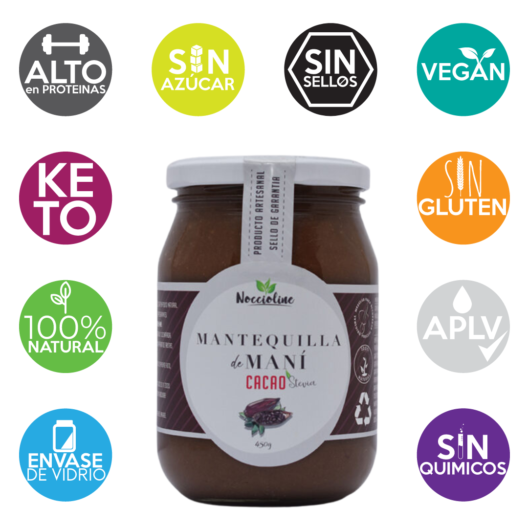 Mantequilla de Maní Cacao Stevia 450g