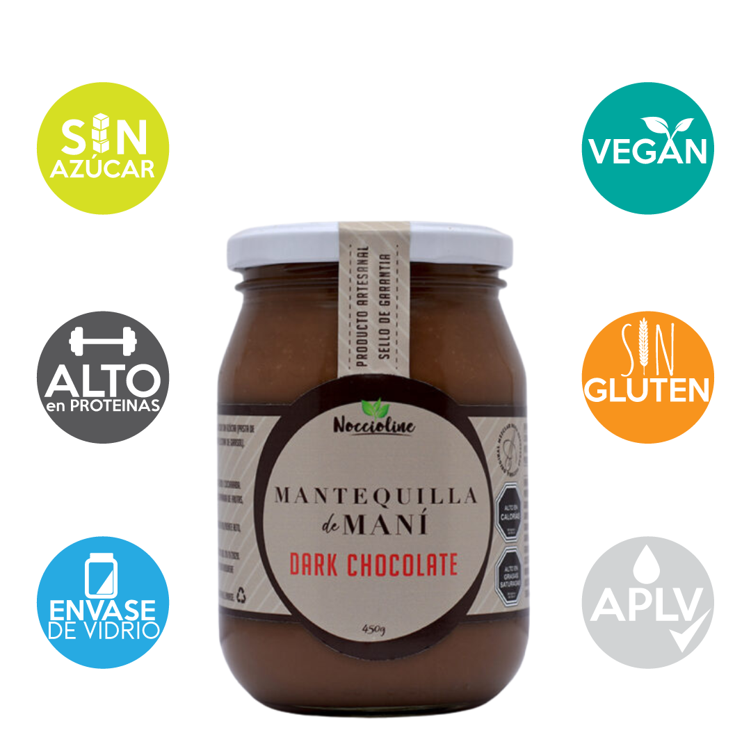 Mantequilla de Maní Dark Chocolate 56% Cacao Sin Azúcar 450g